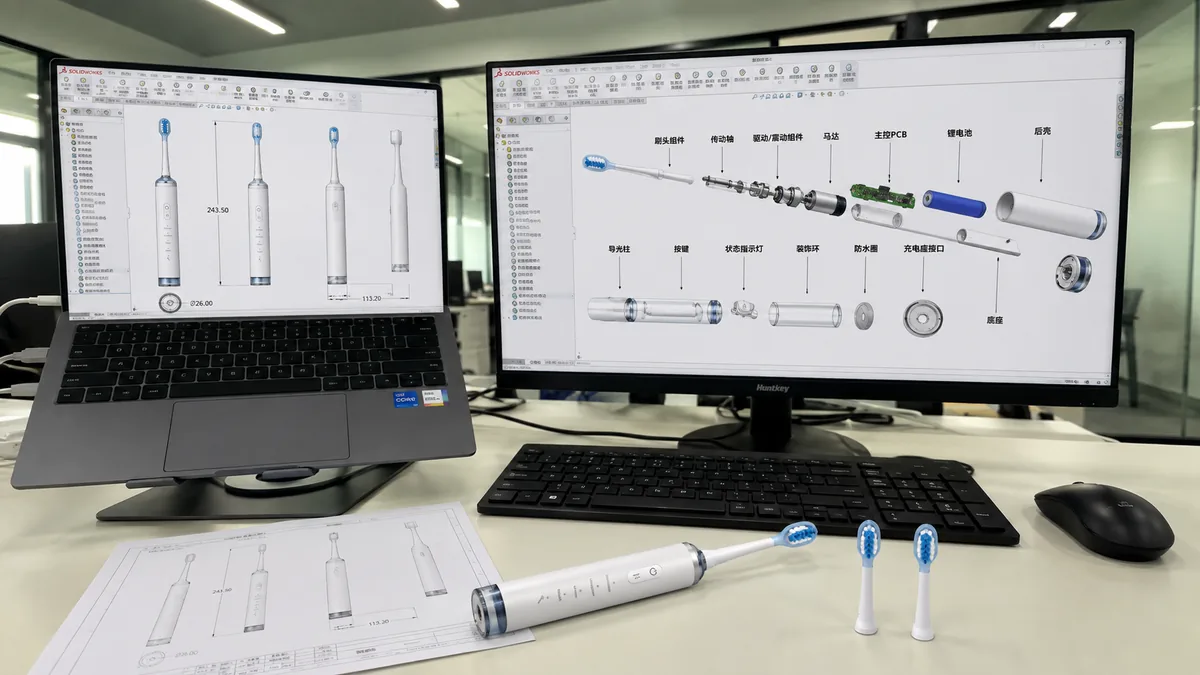 Electric toothbrush 3D design and exploded-view review
