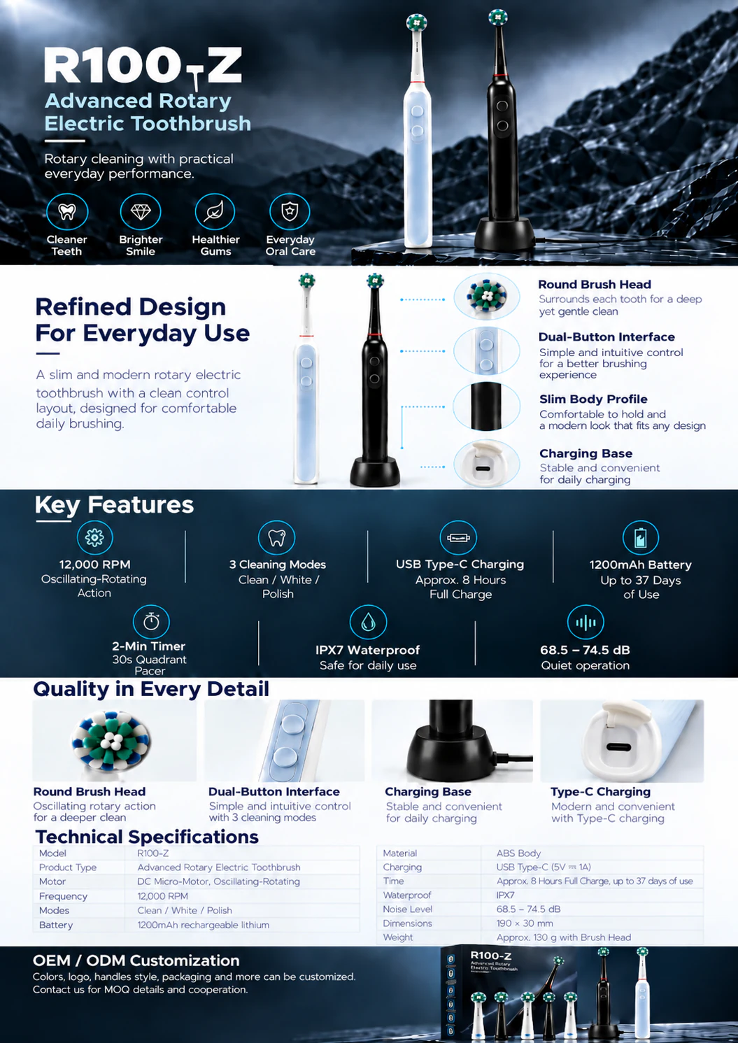R100-Z Advanced Rotary Electric Toothbrush detail 1